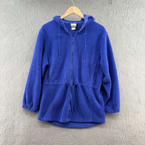 Vintage L.L. Bean Full Zip Blue Fleece Hoodie Jacket Women’s Medium Blue - Picture 1 of 8